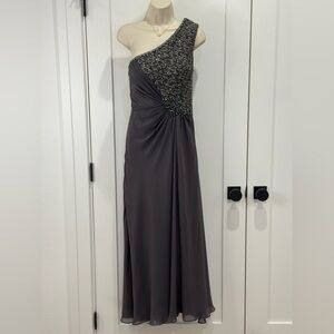 Vintage Aspeed One Shoulder Chiffon Gown Embellished Gray Medium Y2K Prom Chic